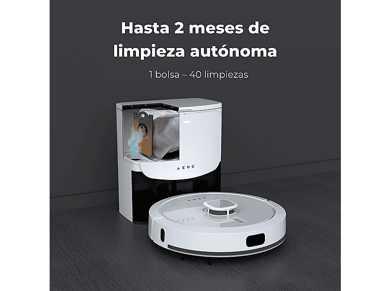 Robot aspirador - Aeno RC4S, 14,4 V, Depósito 0,3 l, Autonomía 250 Min., Blanco