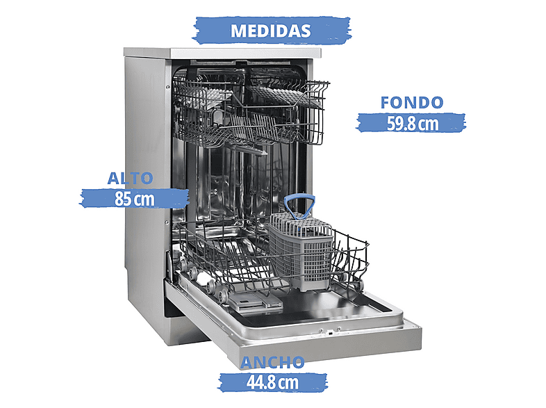 Lavavajillas libre instalación 45 cm - Sauber SERIE 1-DW453X V, 4 programas, 44,8 cm, Inox