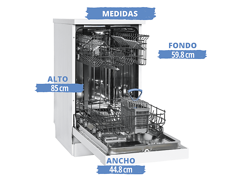 Lavavajillas libre instalación 45 cm - Sauber SERIE 1-DW453W V, 10 servicios, 4 programas, 44,8 cm, Blanco