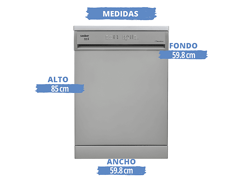 Lavavajillas libre instalación 60 cm - Sauber SERIE 1-DW6103X V, 4 programas, 59,8 cm