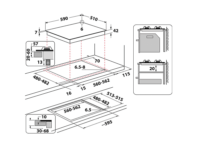 Placa de gas - Whirlpool AKT 616/NB, 4 zona(s) zonas, G20 Gas Natural, 590 mm, Negro