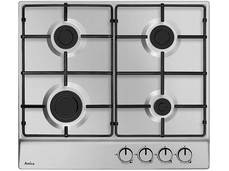 Placa de gas - Amica PGA6100BPR, 4 zonas, 590 mm, Inox