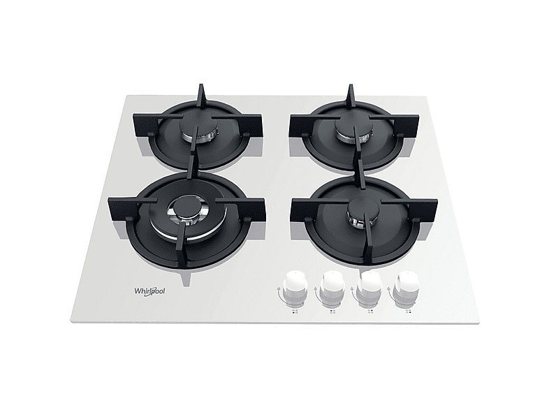Placa de gas - Whirlpool 307936433, 4 zonas, 590 mm, Negro, Blanco
