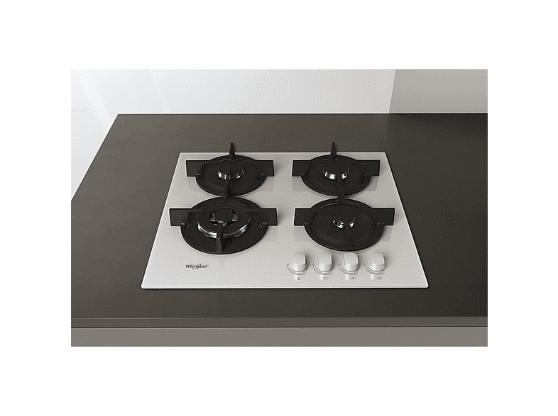 Placa de gas - Whirlpool 307936433, 4 zonas, 590 mm, Negro, Blanco