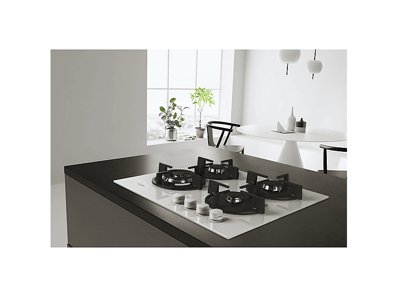 Placa de gas - Whirlpool 307936433, 4 zonas, 590 mm, Negro, Blanco