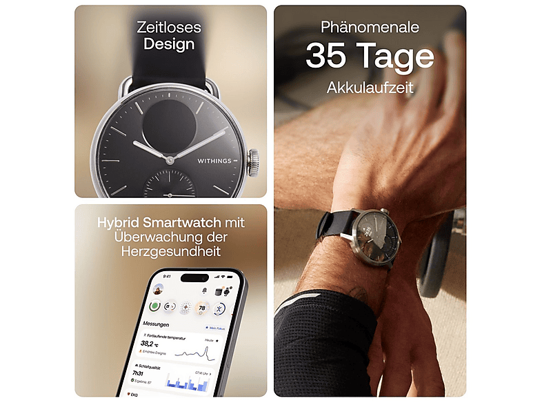 Smartwatch - Withings 56836, Acero inoxidable, Negro