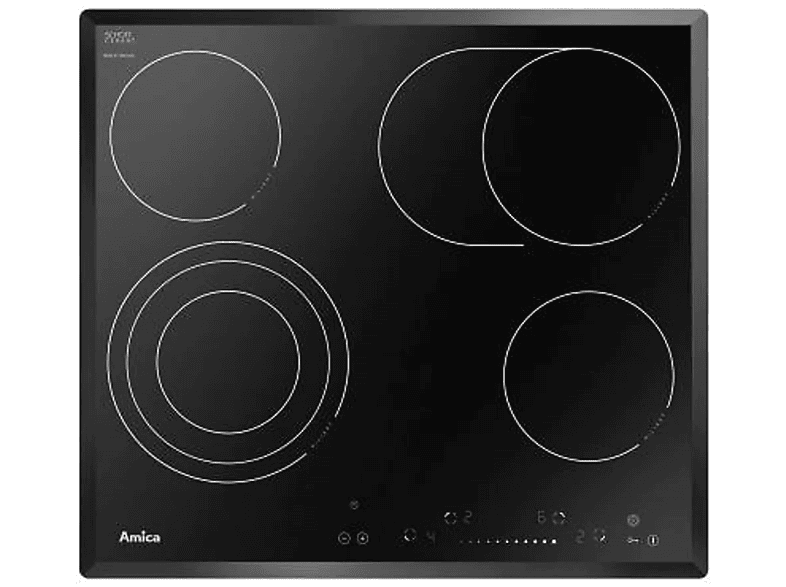 Placa de vitrocerámica - Amica 23473, 4 zonas, 60 cm, Negro