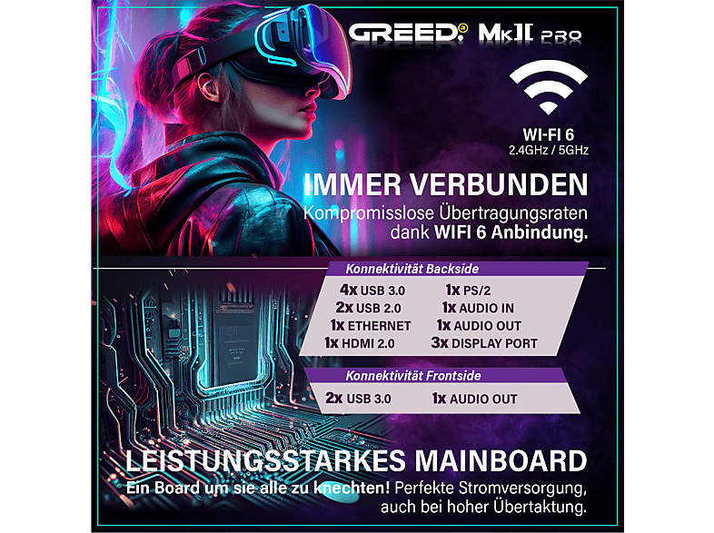 PC Gaming - Greed MK2 Pro Intel | Gaming Ordenador / Computer, Core™ i7-12700F, 32 GB RAM, 1 TB SSD, GeForce RTX™ 5070, Windows 11 Pro, Negro