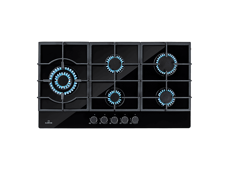 Placa de gas - Klarstein Ignito Chef Edition, 5 zonas, 90 cm, Negro