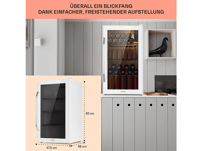 Frigorífico una puerta - Klarstein Beersafe XXL, 80 Litros, Altura 84,50 cm, Inox