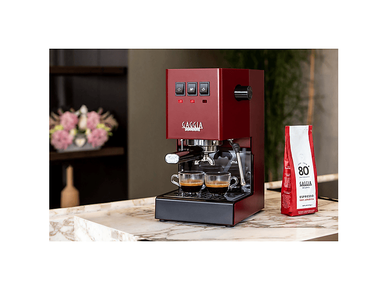 Cafetera espresso manual - Gaggia E24, 15 bar, 1200 W, 2 tazas, Rojo