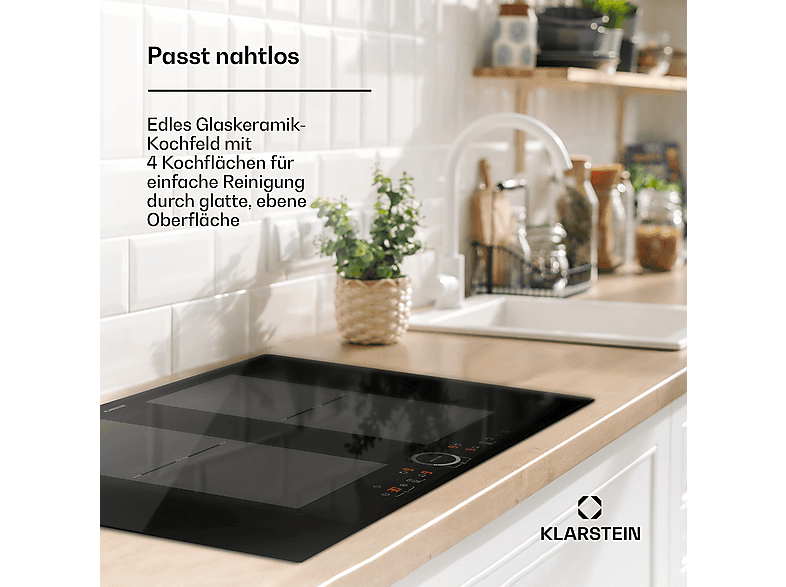 Placa de inducción - Klarstein Delicatessa 77 Flex, 4 zonas, 77 cm, Negro