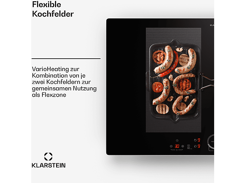 Placa de inducción - Klarstein Delicatessa 77 Flex, 4 zonas, 77 cm, Negro