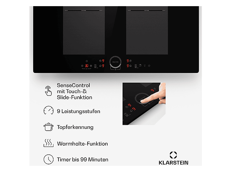 Placa de inducción - Klarstein Delicatessa 77 Flex, 4 zonas, 77 cm, Negro
