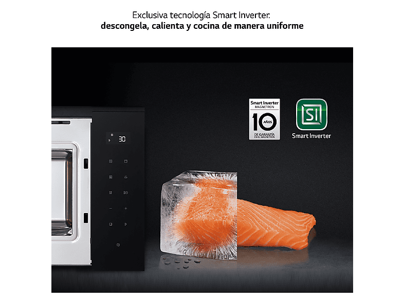 Microondas con grill integrable - LG MGBZ2593F, 900 W, 8 potencia, 25 l, Cristal Negro