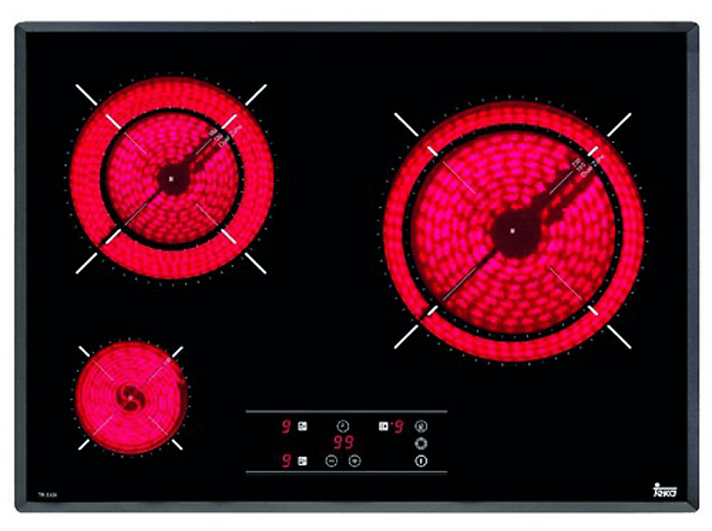 Placa vitrocerámica - Teka TR5300, 3 zonas, Zona grande 23 cm, Touch Control, 60 cm, Negro
