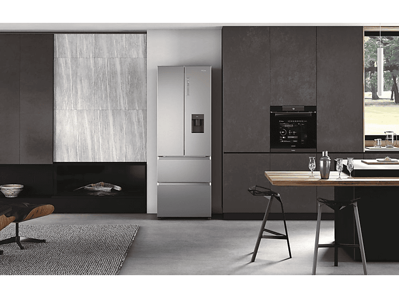 Frigorífico americano - Haier HFW7720EWMP, No Frost, Dinámico (con ventilador), Altura 2006 mm, Capacidad 477 l, Plata