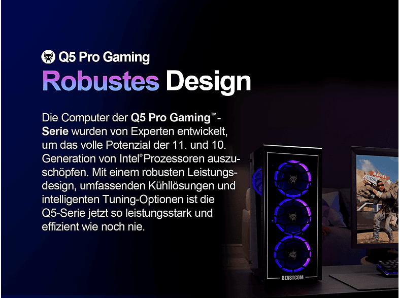 PC Gaming - Beastcom Q5 | Pro Gaming, Intel® Core™ i7-11700F, 16 GB RAM, 1 TB SSD, GeForce RTX™ 5060 Ti, Windows 11 Home, Negro