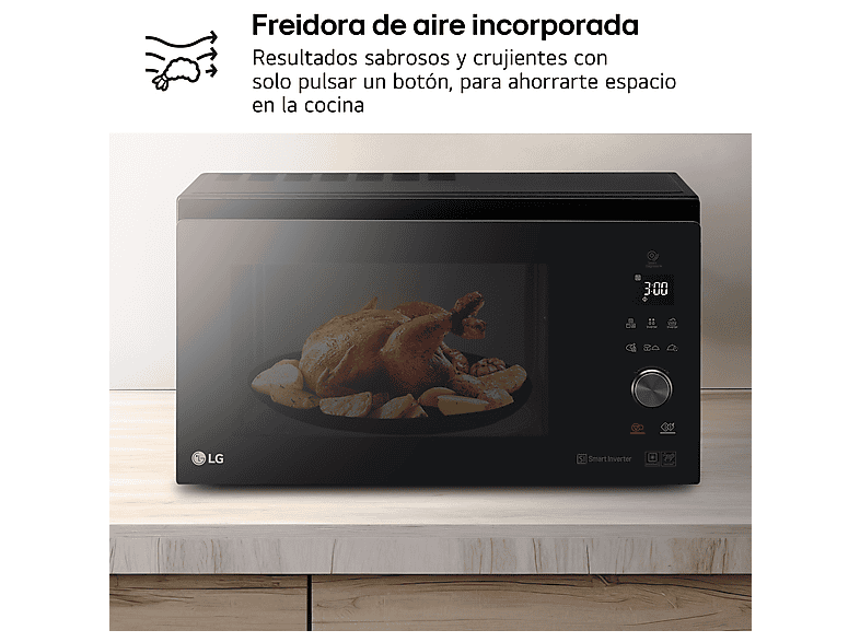 Microondas con horno - LG MJ3965BPS, 39 L, 4 en 1, Grill, Multifunción