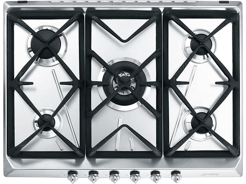 Placa de gas - Smeg 8017709112998, 5 zonas, G20 gas natural, 685 mm, Inox