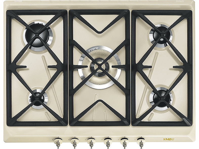Placa de gas - Smeg 8017709233297, 5 zonas, Gas licuado del petróleo (LPG), 68,5 cm, Inox