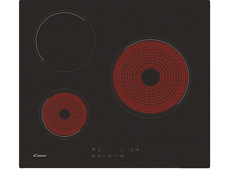 Encimera vitrocerámica - Candy CH63CT, 3 zonas, 590 mm, Negro