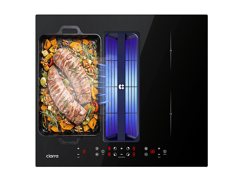 Placa de inducción - Ciarra CBBEH594BBF, 4 o 2 zonas, 520 mm, Negro