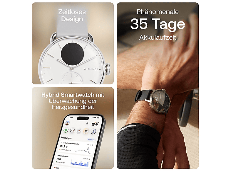 Smartwatch - Withings 56837, Acero inoxidable, Blanco
