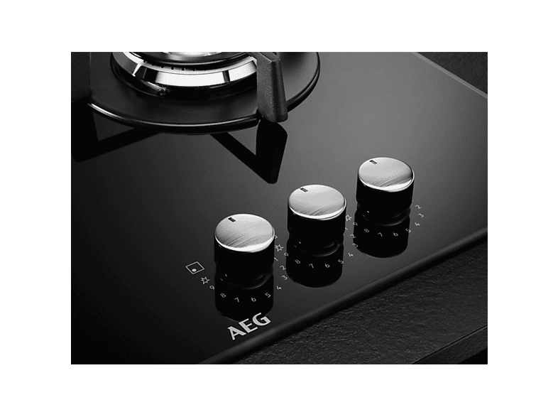 Placa de gas - AEG HKB63320NB, 3 zonas, Gas Natural, 590 mm, Cristal negro