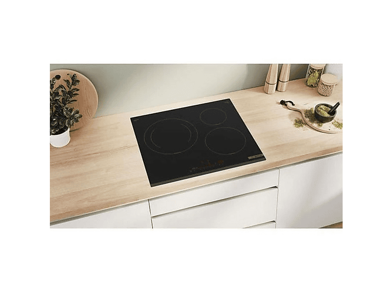 Placa de inducción - Bosch PIJ631HB1E, 3 zonas, 592 mm, Negro
