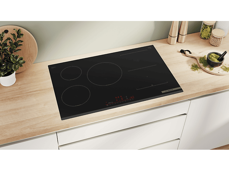 Placa de inducción - Bosch PVW831HC1E, 5 zonas, 802 mm, Negro