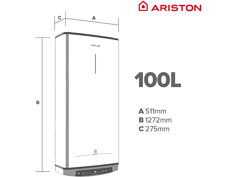 Termo Eléctrico - Ariston VELIS TECH DRY WIFI 100 ARISTON, 100 l, Gris