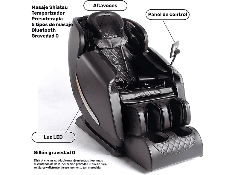 Sillón Gravedad Cero - Dupi Sillón de masaje Relax Gravedad Cero CONFORT de Polipiel, Bluetooth, Masajeador, Presoterapia, Masaje de cuerpo completo