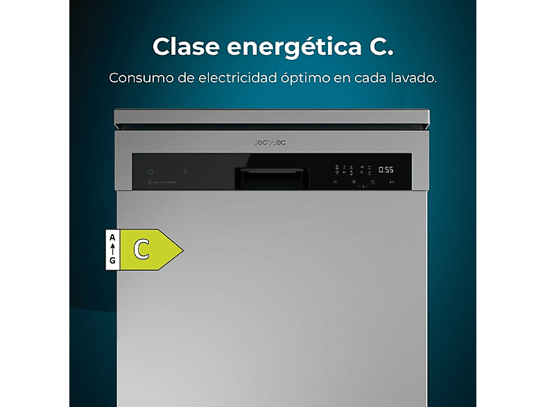 Lavavajillas libre instalación 60 cm - Cecotec 2779 BOLERO AGUAZERO 6500 INOX C, 15 servicios, 6 programas, 60,0 cm, Plateado