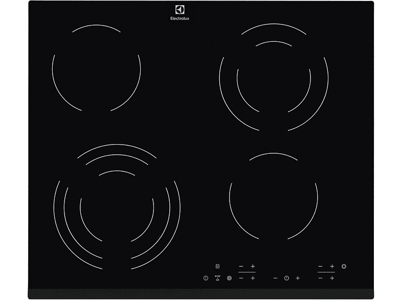 Placa de vitrocerámica - Electrolux EHF6343FOK, 4 Fuegos zonas, 590 mm, Negro