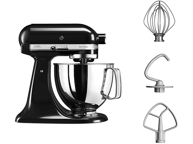 Robot amasador - KitchenAid 5KSM125EOB, 300W, 4.8L, Negro