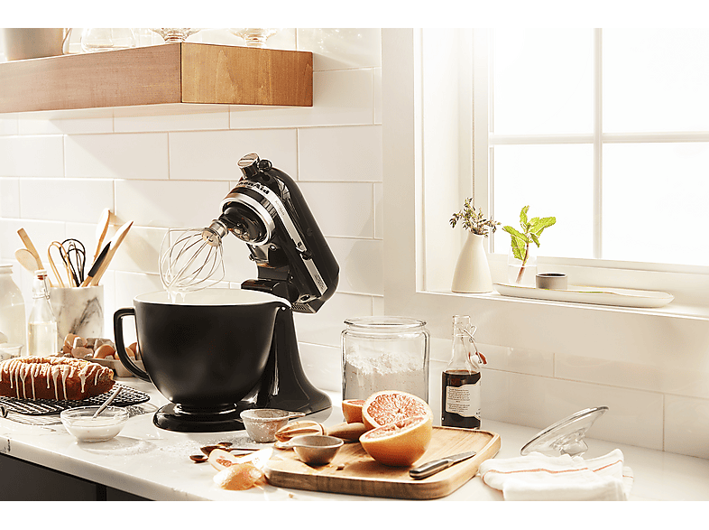Robot amasador - KitchenAid 5KSM125EOB, 300W, 4.8L, Negro