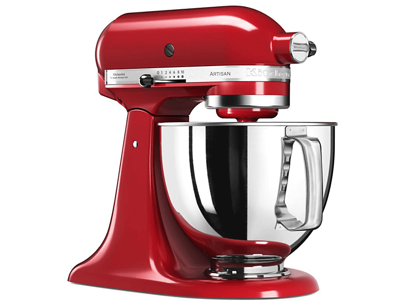 Robot amasador - KitchenAid Artisan 5KSM125EER, 300W, 4.8 l, Hasta 220 rpm, 4 accesorios, Rojo