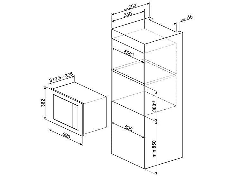 Microondas - Smeg Microondas Integrable Smeg FMI020X 21L 1000W, 800 W, Color Inox