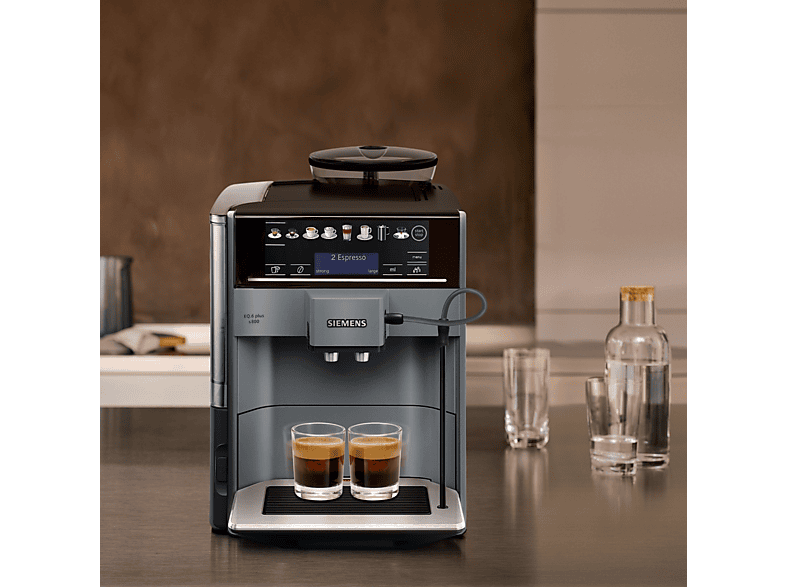Máquina espresso - Siemens TE658209RW, 19 bar, 1500 W, 0,5 l, 2,0 tazas, Negro, Acero inoxidable