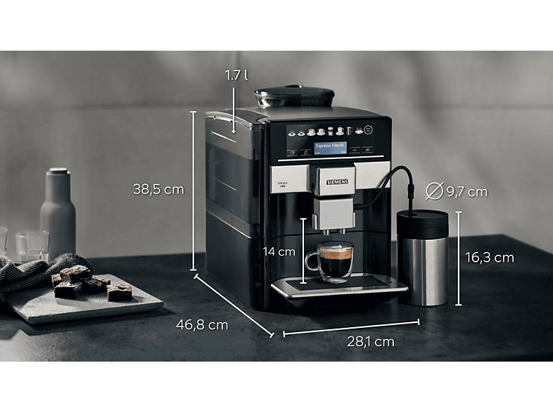 Máquina espresso - Siemens TE658209RW, 19 bar, 1500 W, 0,5 l, 2,0 tazas, Negro, Acero inoxidable