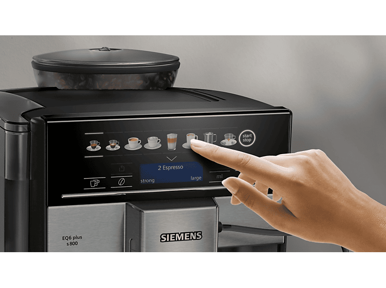 Máquina espresso - Siemens TE658209RW, 19 bar, 1500 W, 0,5 l, 2,0 tazas, Negro, Acero inoxidable