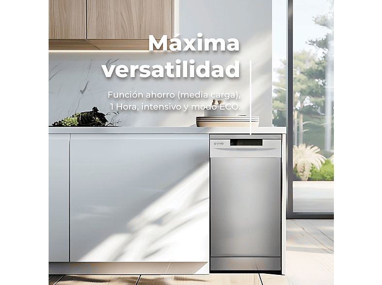 Lavavajillas libre instalación 45 cm - Evvo D1X Slim, 5 programas, 45,0 cm, Inox