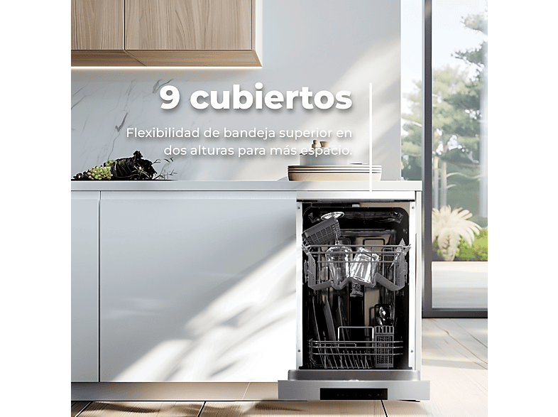 Lavavajillas libre instalación 45 cm - Evvo D1X Slim, 5 programas, 45,0 cm, Inox
