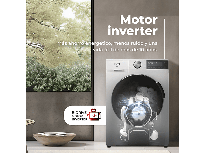 Lavadora carga frontal - Evvo Nova 8X, 8 kg, 13 programas, Gris