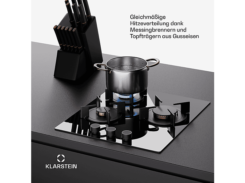 Placa de gas - Klarstein Goldflame 3 45cm, 3 zonas, Negro