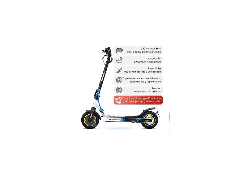 Patinete eléctrico - Smartgyro Z-One Blue C, Homologado DGT, Pot. máx. 400 W, Carga máx. 90 kg, 40 km autonomía, 8000 mAh, Azul