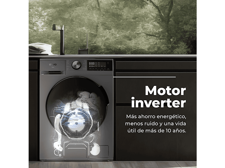 Lavadora secadora - Evvo Nova 8/6, 1350 rpm, 13 programas, Blanco