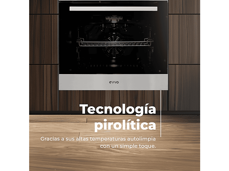 Horno pirolítico - Evvo H30 Black, Integrable con marco incluido, Pirolítico, 81 l, 59,5 cm, Negro