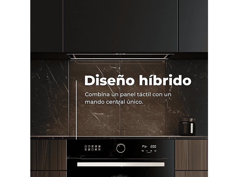Horno pirolítico - Evvo H30 Black, Integrable con marco incluido, Pirolítico, 81 l, 59,5 cm, Negro